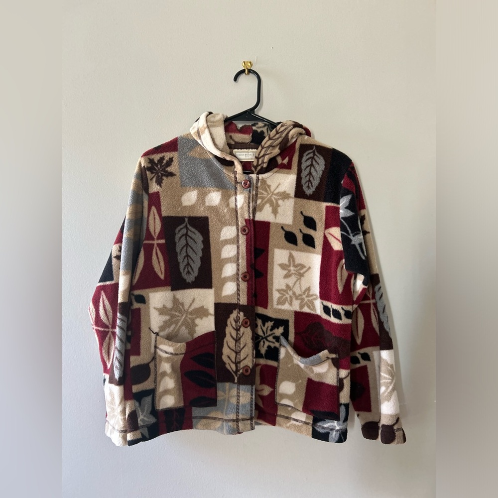 Studio Works Fleece Jacket Hooded Women's Petite Small Button Up